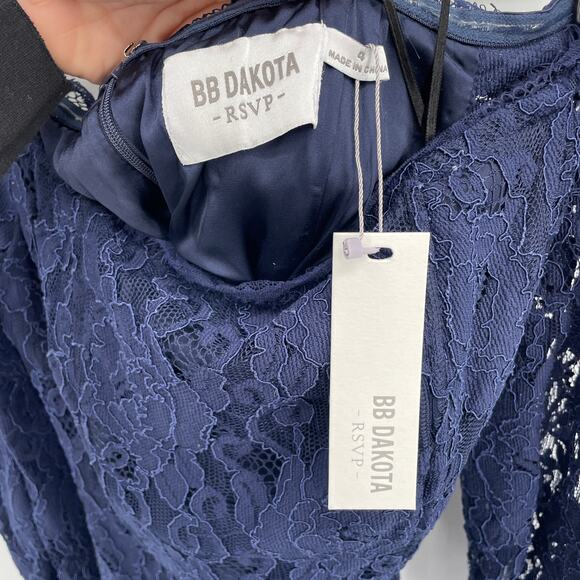 R.S.V.P by BB Dakota NWT Navy Lace Jasmin Off Shoulder Mini Dress // 4 - Picture 6 of 13